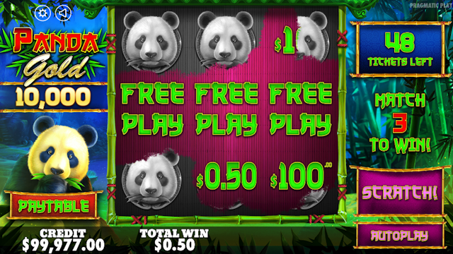 Panda Gold scratch card gameplay screenshot